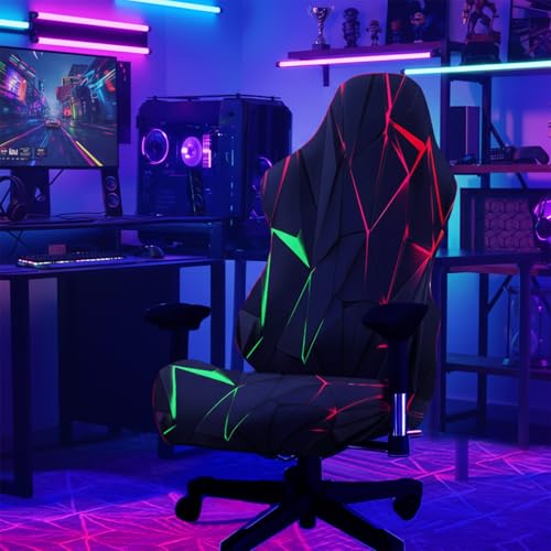 Simpkeely Housse de chaise de jeu à la lumière noire – Housse de chaise de bureau à motif géométrique néon, réactive aux UV, extensible et lavable –...