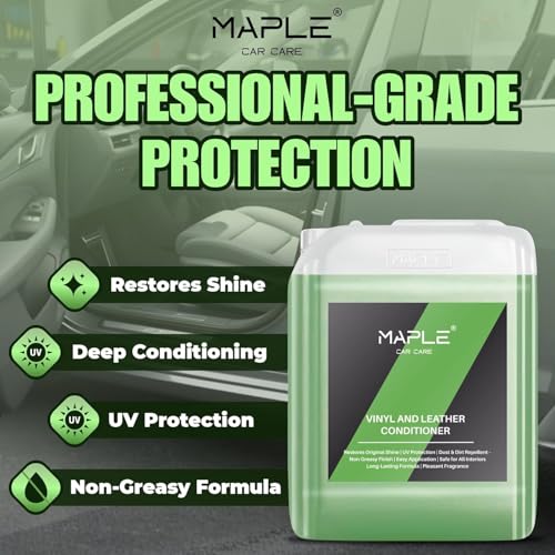 Image of Maple Car Care Vinyl & Leather Conditioner 10L (5 x 2L Packs) | Car Interior Cleaner & Protectant for Leather Seats, Dashboard & Upholstery | UV Protection, Restores Shine & Non-Greasy Finish