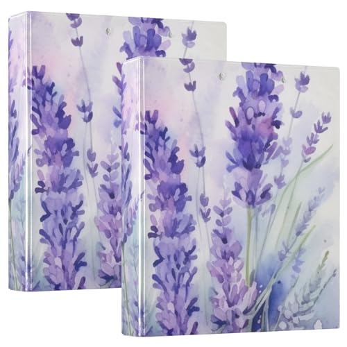 Image of Purple Lavender Flower 3 Ring Binder with 2 Interior Pockets 1.5 inch Binders 3 Ring Heavy Duty Fit 8.5 inch x 11 inch Letter Size for Office School, 2 Pack