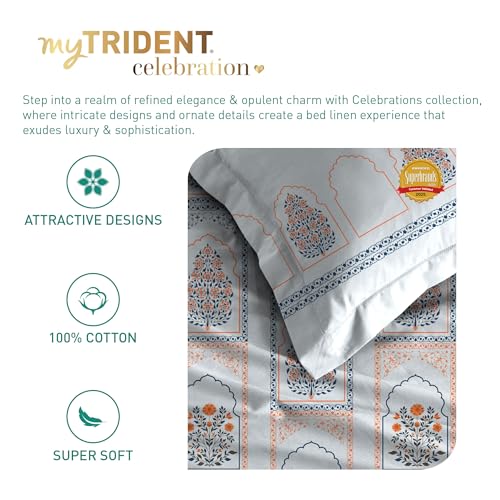 Image of MYTRIDENT Celebration Bedsheet Gifting Collection Double Size - Mehiragrey