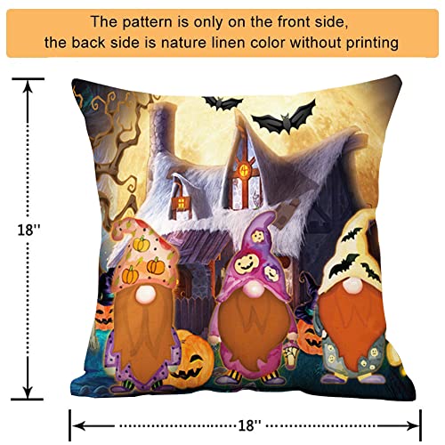 Halloween Decorative Throw Pillow Cover Gnome Bats Ghost Witch Pumpkin Pillow Case Square Cushion Cover Halloween Gnomes Pillow Cover, Cotton Linen Pillow Cushion Cover 18 X 18 Inch, No Pillow Insert #TOP3