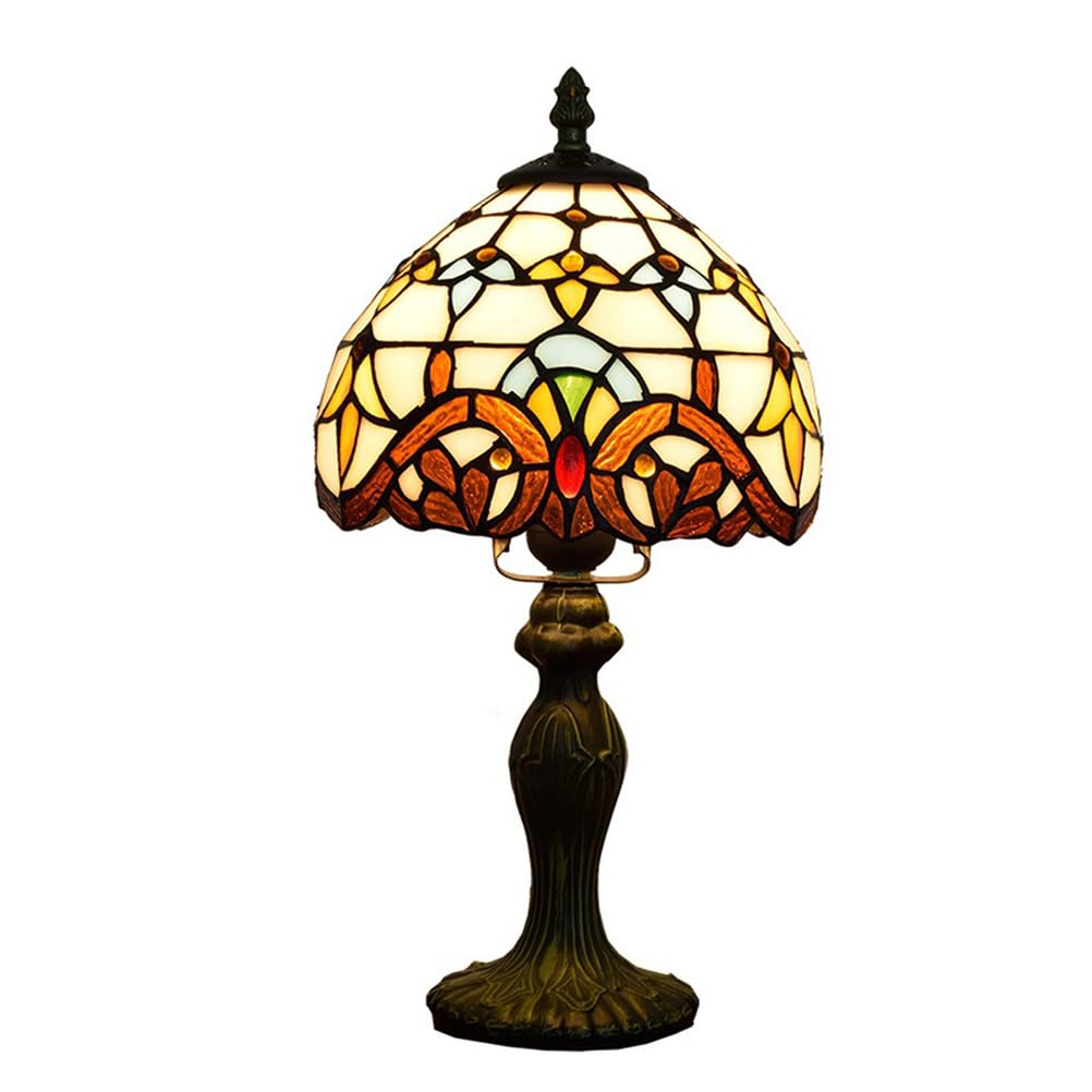 CNSXHAO Tiffany Style Table Lamp, 8 inch Stained Glass Desk Lamp, E27 Vintage Bedside Reading Light for Bedroom Living Room Study Room Office, Flowers