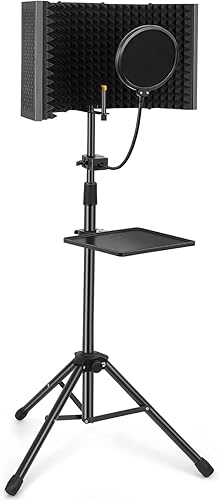 Miniatura 5 de Escudo de aislamiento de micrófono con panel curvado de soporte para micrófono, escudo de micrófono plegable con triple aislamiento acústico,