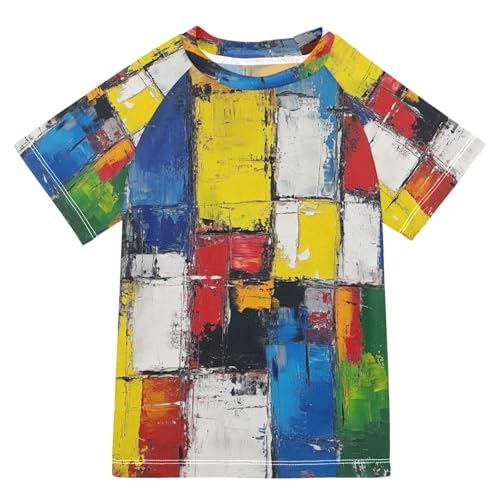 MNSRUU Toddler Boy Rash Guard Short Sleeve Swim Shirt Graffiti Art Print Rashguard 5-6T Beach Shirts Quick Dry,133
