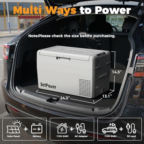 Image of Setpower Car Refrigerator 50 Hours Backup Cooling 27 Quart 12 volt Fridge Portable Car Freezer 12V Coolers for Vehicles Electric Cooler for Car Camping Truck Van RV SUV Road Trip Travel (RF25 Grey)
