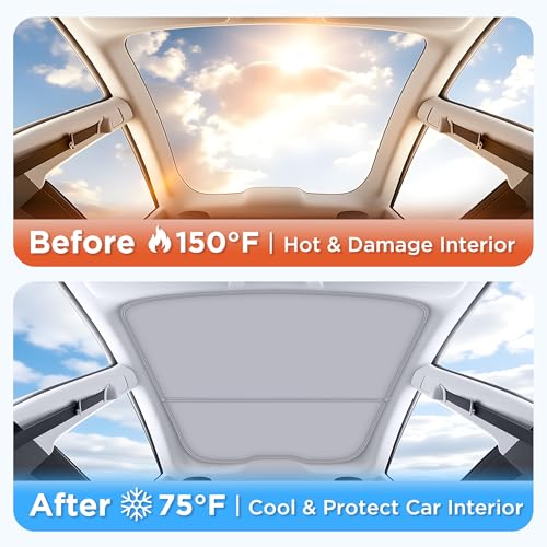 Image of 2026 Upgraded for Tesla New Model Y Juniper 2025 2026 Sunshade Roof [No Sag,Ice-Crystal Cooling Coatings] Heat Insulation Glass Roof Sun Shade for Tesla Model Y Accessories 2025 2026 Beige