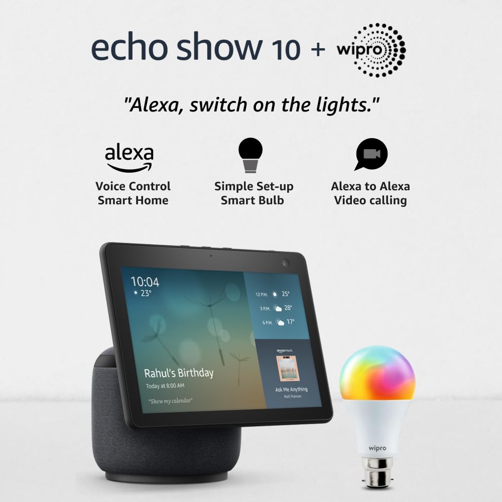 Echo Show 10 with Wipro Simple Setup 9W LED Smart Bulb