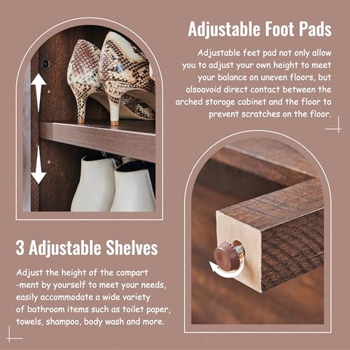 Image of IFBUY 71 inch Tall Arched Bathroom Storage Cabinet, 8-Tier Modern Farmhouse Storage Cabinet with Adjustable Shelves, Wood Freestanding Cabinet for Bathroom, Living Room, Entryway, Hallway (Brown)