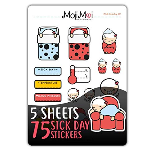 Sick Day-Theme Stickers for Life Planner, Erin Condren Planner Stickers - Mood Stickers, Happy Planner, Cute Stickers, kawaii Stickers, Eclp Stickers, Kikki Stickers, MojiMoi