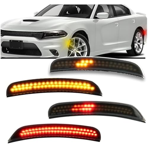 Dynamic LED Side Marker Lights for 2015-2024 Dodge Charger (SXT/Scat Pack/SRT Hellcat) - Sequential Amber Front & Red Rear Turn Signals | 4pc Direct Replacement Kit | Plug & Play