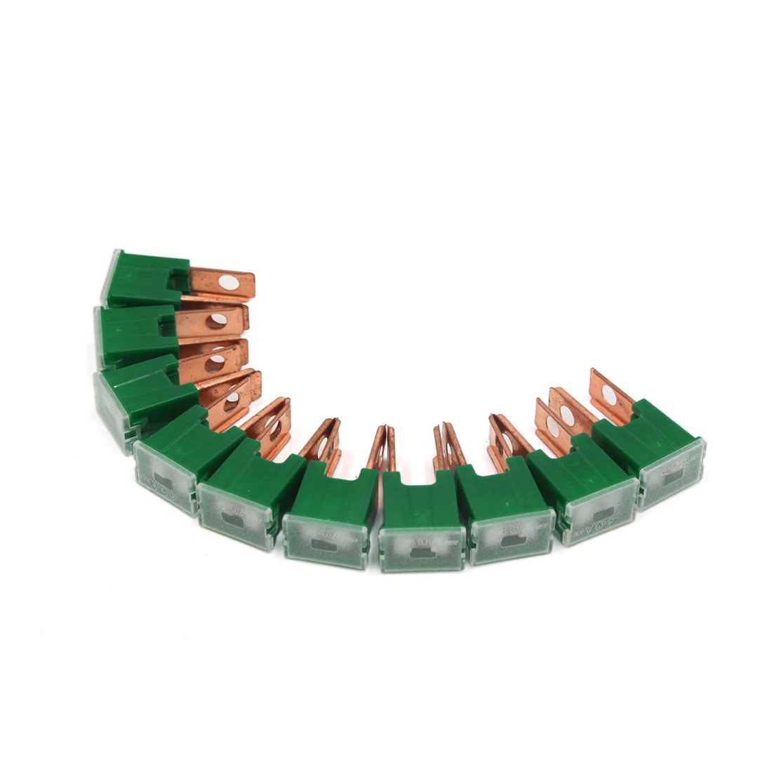 AERBNYEQP 10Pcs 32V 40A Green Plastic Push-in Type Male PAL Blades Fuse for Cars Vehicle