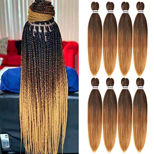Pre Stretched Braiding Hair Ombre 22 Inch 8 Packs Synthetic Crochet Braids Hot Water Setting Professional Soft Yaki Texture Synthetic Hair Extensions