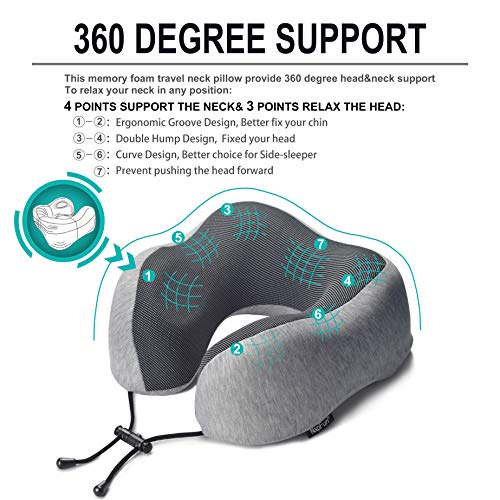 Memory Foam Neck Pillow for Travel - Light Grey