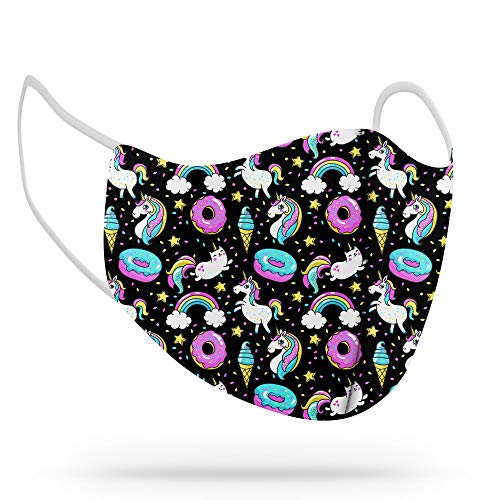 Máscara de Proteção Facial Personalizada Estampada Tecido Reutilizável Lavável Unicórnio Donuts Tama