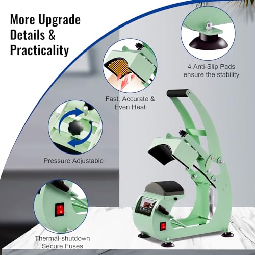 UOKRR Hat Press, Hat Press Heat Machine for Caps with LCD Control, Hat Heat Press with 2pcs Interchangeable Platens & Caps Stretcher for Vinyl, Sublimation, Heat Transfer (Green) by UOKRR - Image 6