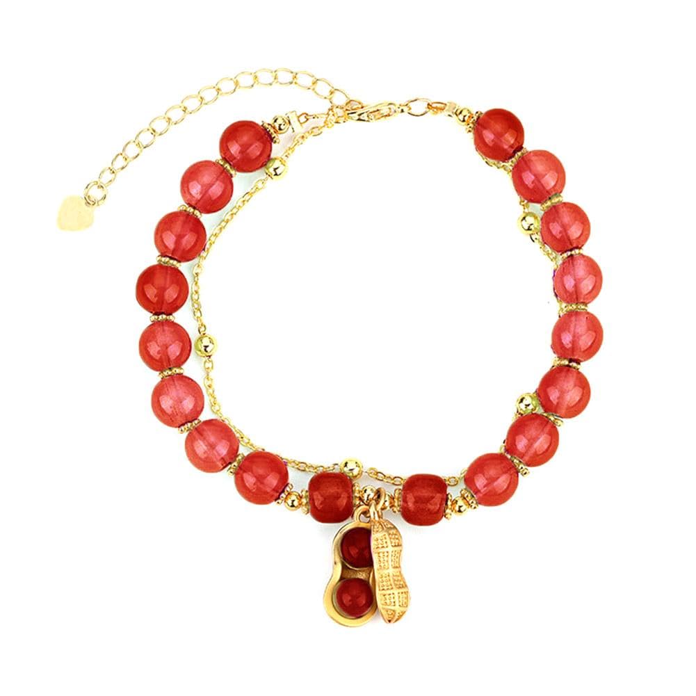 Bracelet Réglable En Alliage Avec Breloques Fruits Et Cœur - Longueur 16,5 + 5 Cm - Pour Adolescentes, Cadeau Tendance - Style Fantaisie