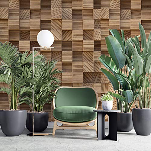 Image of DWELLSINDIA 3D Wood Cubes Self Adhesive Wallpaper Peel & Stick, Waterproof, Scratch Resistant, Laminated (41cm x 244cm, Brown)