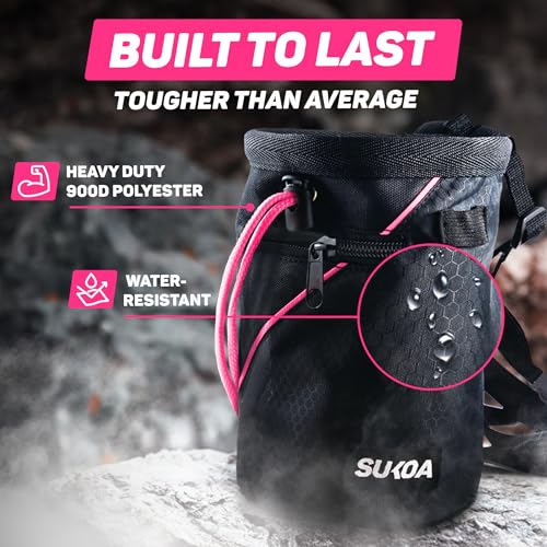 Chalk Bag for Rock Climbing - Rock Climbing Gifts Gear Accessories - Quick-Clip Belt, Large Zippered Pockets & Brush Holder - Weight Lifting, Gym, Bouldering, Disc Golf, Wall, Rock Climbing Chalk Bag