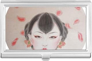 Red Chinese Traditional Beauty Painting Business Card Holder Case Pocket Box Wallet
