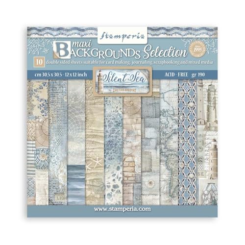 Stamperia - Scrapbook Paper Pad for Scrapbooking, Albums, Cards, Bullet Journals, and More, Acid Free, Double-Sided, Perfect for Crafts and Gifting (Silent Sea Maxi Background) (30.5 x 30.5cm)