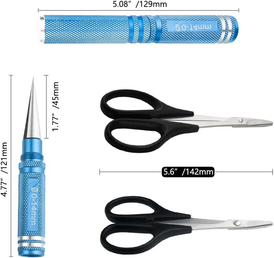 3Pack RC Body Reamer Hole Puncher with Curved and Straight Scissors RC Car Body Mounting Wide Body Kit for 0-14mm Hole Punching and Trimming (Round-Shell-Blue)
