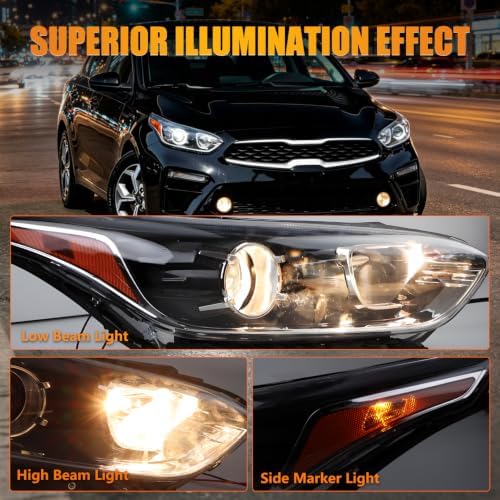Headlight Assembly Compatible with Kia Forte 2019 2020 2021, [w/o DRL] Driver & Passenger Side Headlamp w/Bulbs, OEM# 92101-M7000 92102-M7000 KI2502230 KI2503230, 1 Pair — 사진 3
