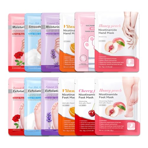 Hydrating Hand Masks, 6PCS Hand Mask Moisturizing Gloves for Men Women, Smooth Long Lasting Soft Exfoliating Hand Peeling Spa Mask Moisturizer Beauty Gift Set for Dry Cracked Rough Dull Hands（P)