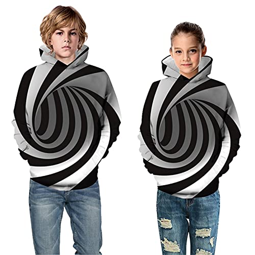 Boys' Long Sleeve Hooded Sweatshirt With Pocket Kids Sweatshirts 3D Boy Hoodie Pullover Teen Sweater (White, 5-6 Years)3
