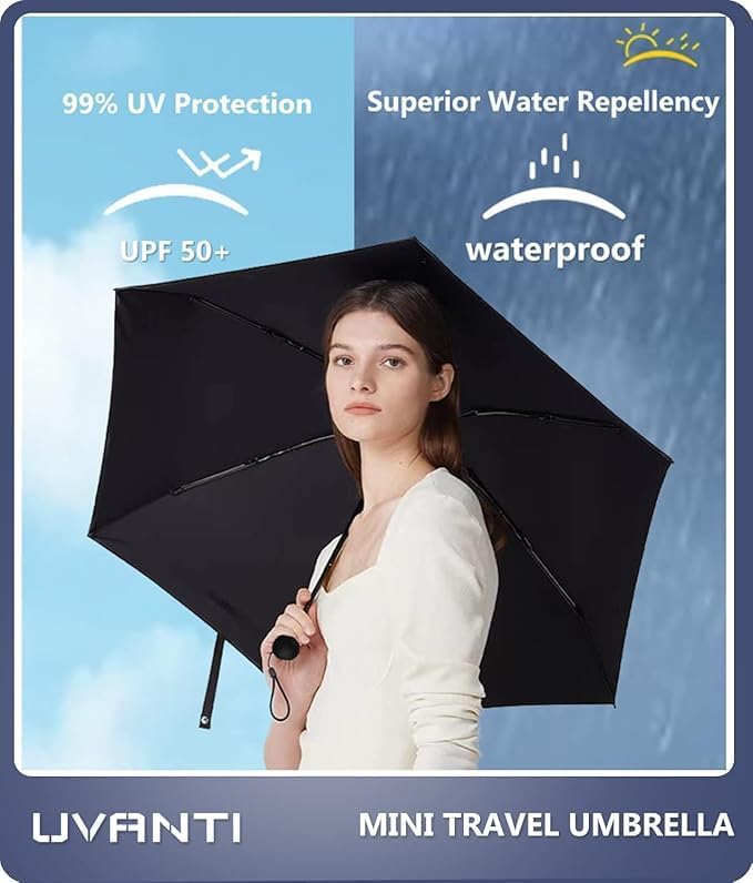 KANVIPRIYA Mini Umbrella with Case for Men & Women (Manual Open) Compact Travelling Umbrella, Polyester & UV Protection Fabric for Summer/Anti-Slip Handle- Use in Rain & Summer 4