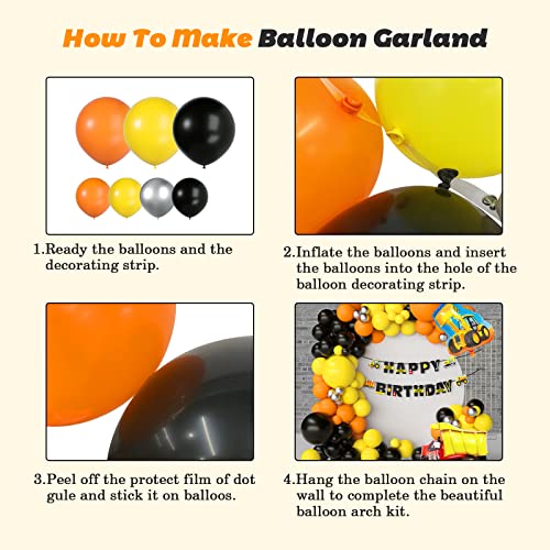 Construction Balloon Garland Arch Kit For Kids Boys Birthday Party Decorations - Black Yellow Orange Latex Balloons And Excavator Truck Foil Balloons Sets With Happy Birthday Banner #TOP4