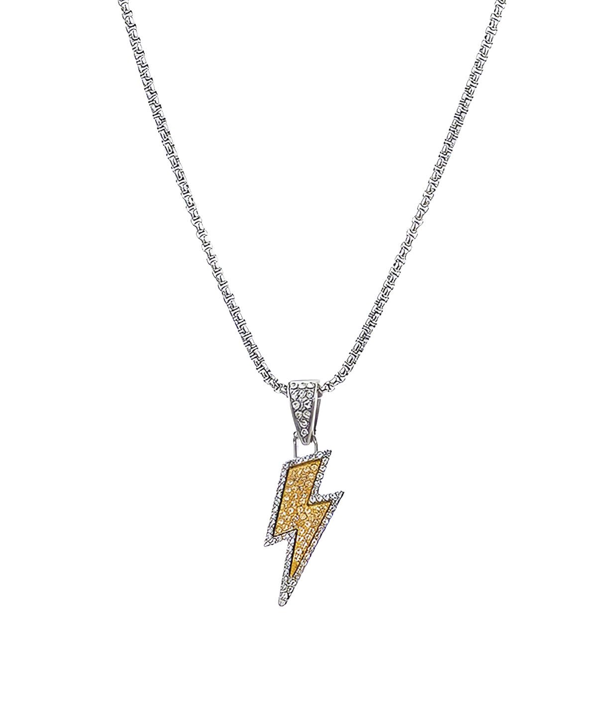 Lightning Flash Iced Gold Diamond Pendant Locket with Box Stainless Steel Chain-image-31
