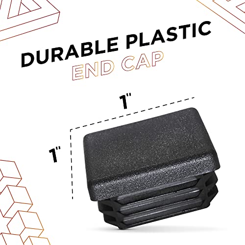 Image of Prescott Plastics 1 inch (25.4mm) Outer Perimeter Ribbed Plastic Hole Plugs, Square Black Metal Tubing End Caps, Strong Furniture Leg Inserts, Impact & Weather Resistant, Made in the USA - 4 Pack