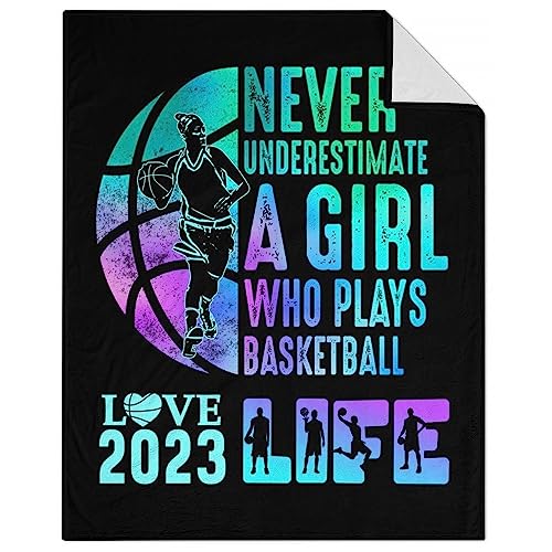 Basketball Throw Blanket for Women - 60x80 Inches Twin Size - Soft Fluffy Cozy Blankets Gift - Black Sports Blanket Throws for Bed, Sofa, Winter