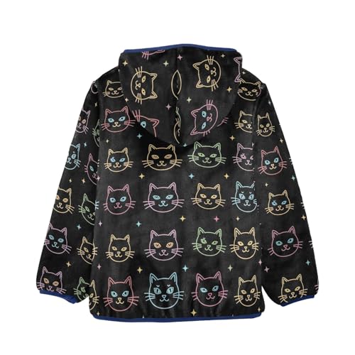 CHIFIGNO Colorful Neon Cat Toddler Boys Hooded Jacket, Soft Lightweight Sweatshirt Jacket 3T2