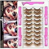 Magnetic Eyelashes Colored Eyelashes for Halloween Party Cosplay Makeup Kit,10 Pairs Color Magnetic Cat Eye Lashes with Eyeliner, Full Volume Brown Look 18-23MM Fake Eyelash Cruelty-Free & Vegan