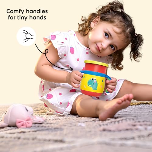 Image of rabitat Sip Around Stainless Steel Sipper 390ml | 2 Years Brand Warranty | Leak Proof | BPA Free | Sippy Cup for Kids with Soft Silicone Rim | Ergonomic Design, Dino Dash