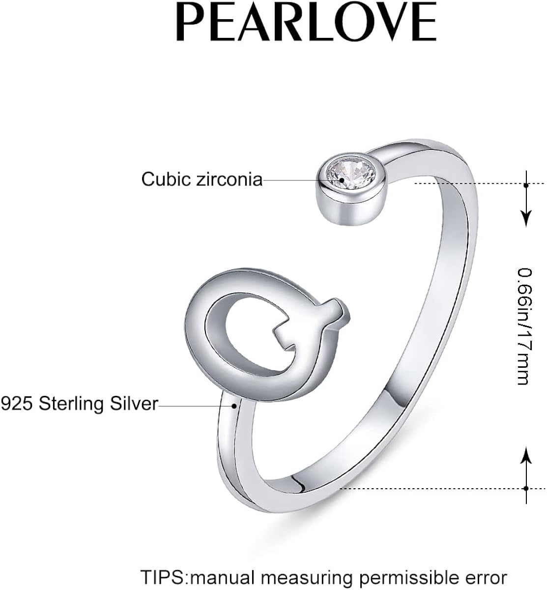 PEARLOVE Women's Girls Letter Ring, 925 Sterling Silver - Image 4