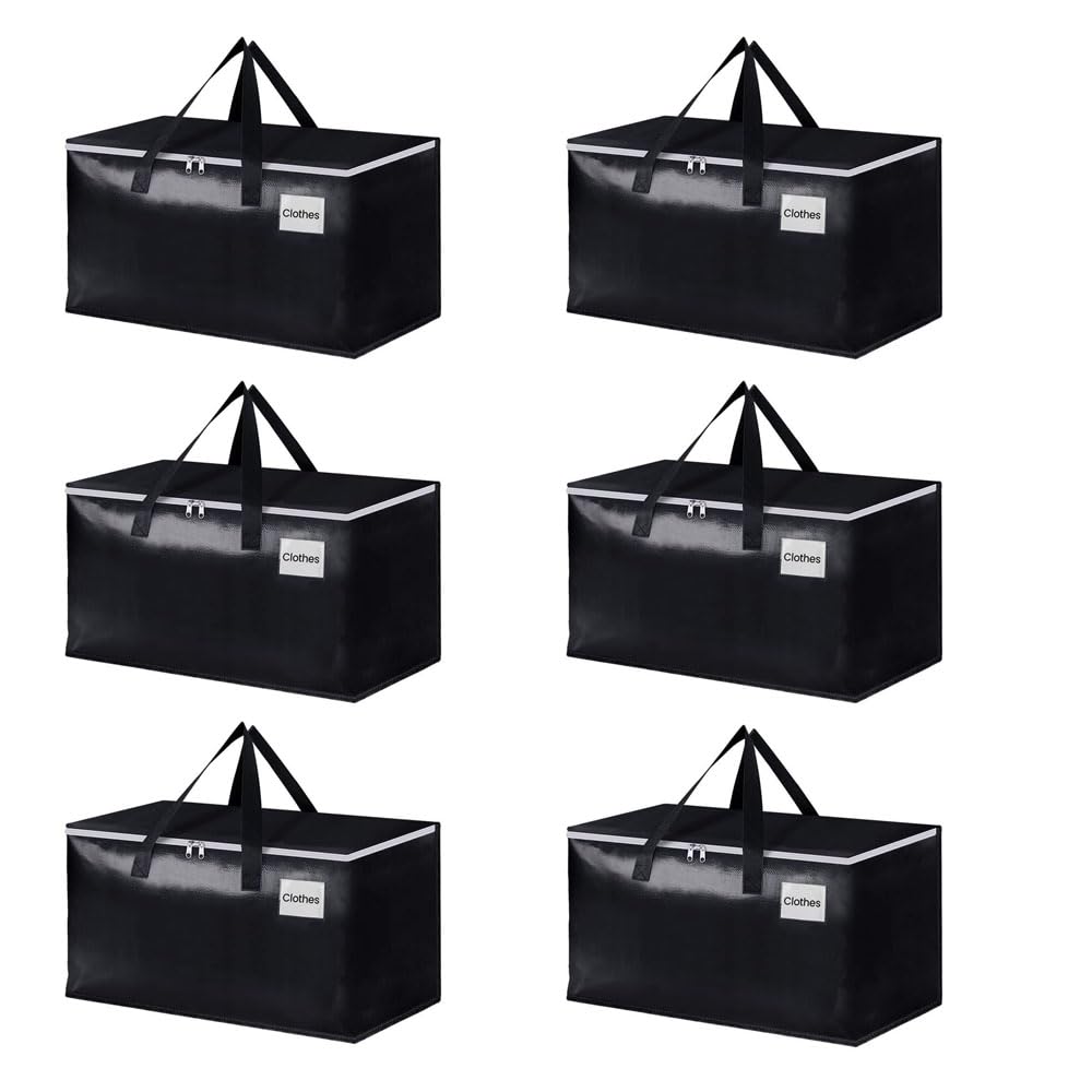 Lot de 6 sacs de rangement noirs, plus épais, imperméables et durables pour déménagement, voyage, camping