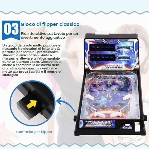 Macchina da gioco da tavolo flipper, gioco elettronico interattivo con maniglia, luci e suoni per divertimento in famiglia