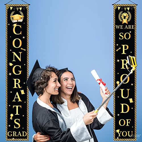 Image of Graduation Decorations 2026 | Congrats Grad Door Banner - Large 72x12 Inch, NO DIY | Congrats Grad Banner for Black and Gold Class of 2026 | Graduation Door Banner 2026 | KatchOn