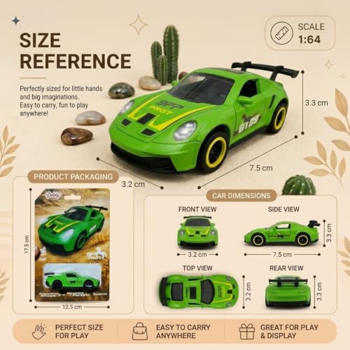 Image of 1:64 Scale Die Cast Metal Sports Car Model Toy Premium Collectible Miniature Replica with Realistic Detailing, Smooth Free Rolling Wheels for Display, Collection, Home Decor (Green)