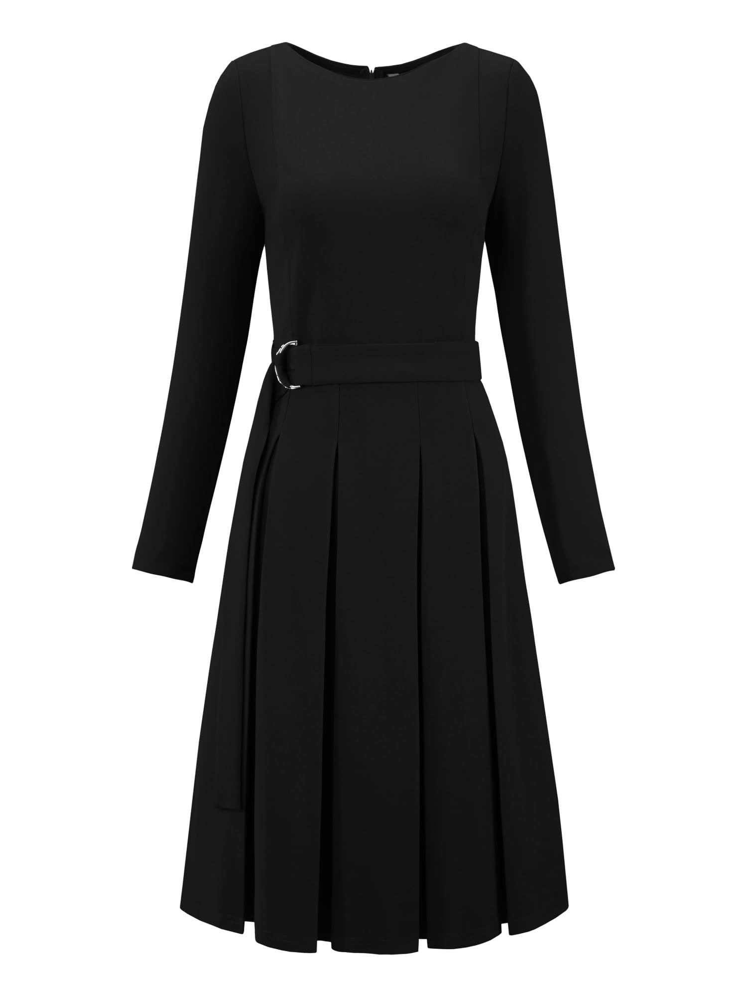 Womens Pleated Dress A Line Tie Waist Business Casual Long Sleeve Dresses