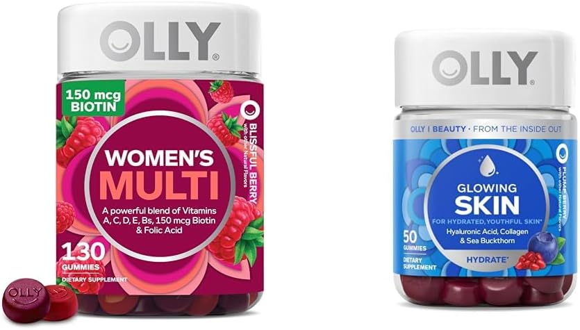 OLLY Women's Multivitamin Gummy, Overall Health and Immune Support, Vitamins A, D, C, E, Biotin & Glowing Skin Gummy, 25 Day Supply (50 Count), Plump Berry, Hyaluronic Acid, Collagen