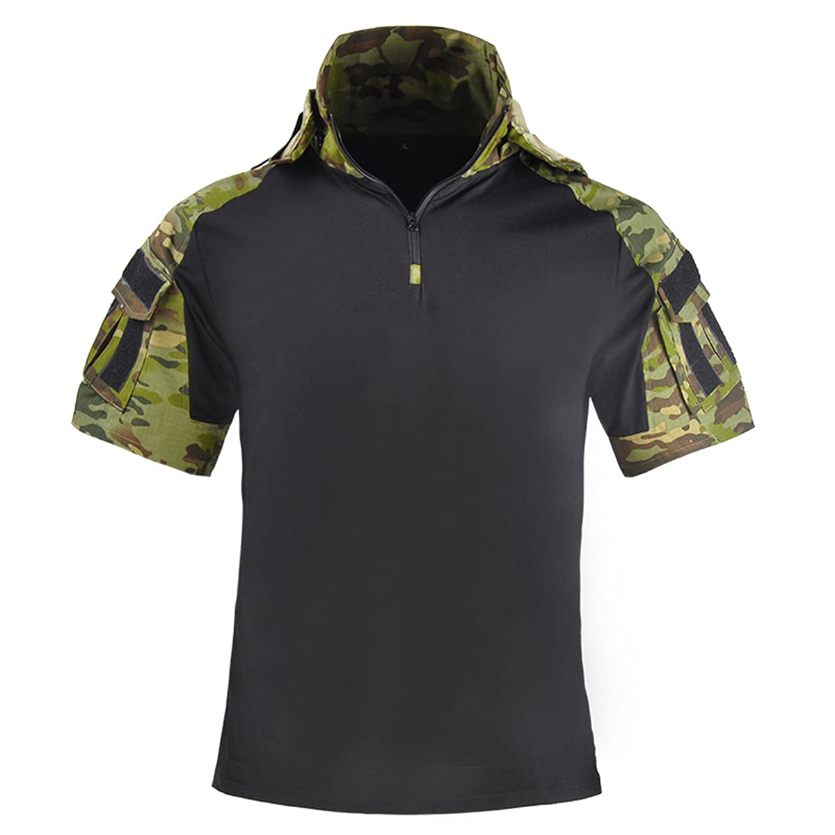 Men's Combat Shirts Tactical Short Sleeve Shirt Cargo Military Airsoft T-Shirt with Hood Outdoor