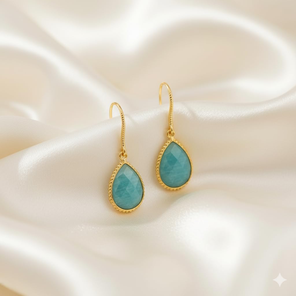 Gempires Gemstone Teardrop Earrings for Women | 14K Yellow Gold Plated Dangle Earrings with Carnelian, Rose Quartz & Amazonite | Healing Crystal Jewelry | Unique Gift for Her - Image 3