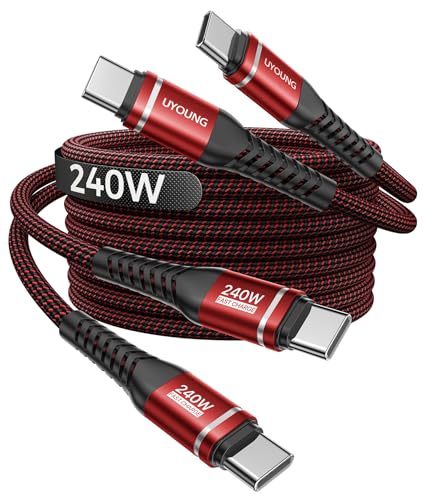 Image of USB C to C Cable 6FT 2Pack, 240W USB C to USB C Cable Fast Charging, iPhone USB C Cable Durable Braided USB Type-C Charger Cord for iPhone 17 /16 /15, Samsung S26 S25 S23, Laptop, MacBook Pro /Air-Red