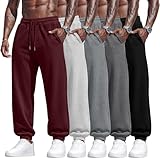 JoyMotion 5 Pack Men's Sweatpants Athletic Tapered Joggers Pants Workout Gym Running Jogging Pants with Pocket Drawstring(Black, Dark Mixed Gray, Light Mixed Gray, Heather White, Burgundy,Large)