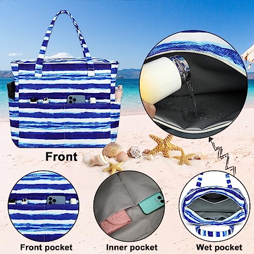 Image of Waterproof Beach Tote Pool Bags for Women Ladies Extra Large Gym Tote Carry On Bag With Wet Compartment for Weekender Travel