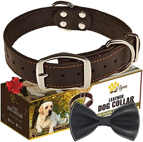 ADITYNA Heavy Duty Leather Dog Collar for Medium Dogs – Black Medium Dog Collar – Soft and Strong,100% Genuine Leather (Medium, Black)