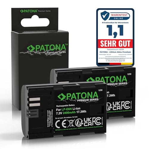 PATONA 2X Premium LP E6N LP E6P Batería 2400mAh Compatible con Canon EOS 5D Mark II Mark III 5DS R5 R 6D 7D 60D 60Da 70D 80D 90D XC10 XC15 5 6 7 60 70 80 90 D LP E6 LPE6 LPE6N LPE6P